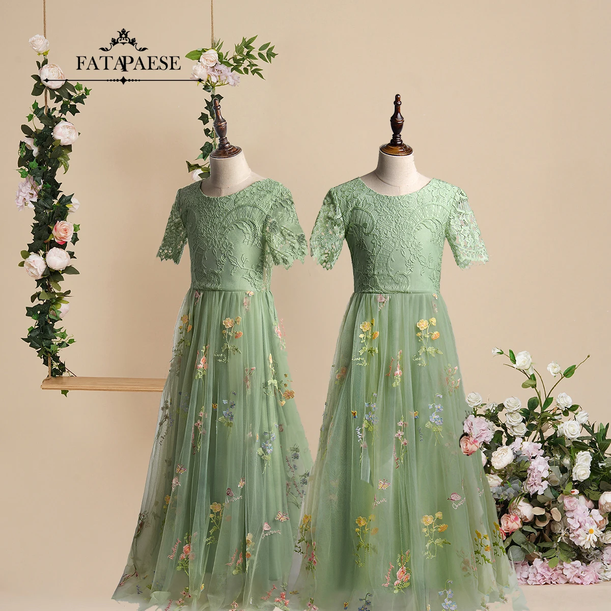 Top Trends: FATAPAESE Floral Embroidered Fairy Flower Girl Dress Lace V-back With Lovely Scalloped Edges Tulle Skirt Junior Bridesmaid Gown Shoppable Styles