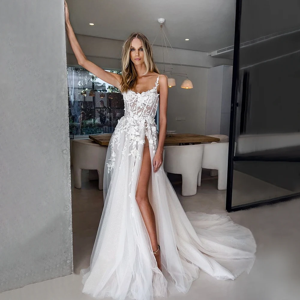 Top Trends: LoveDress V-Neck A-Line Wedding Dresses Hight Side Split Lace Appliques Beach Bride Gown Spaghetti Straps Train Vestido De Novia Shoppable Styles