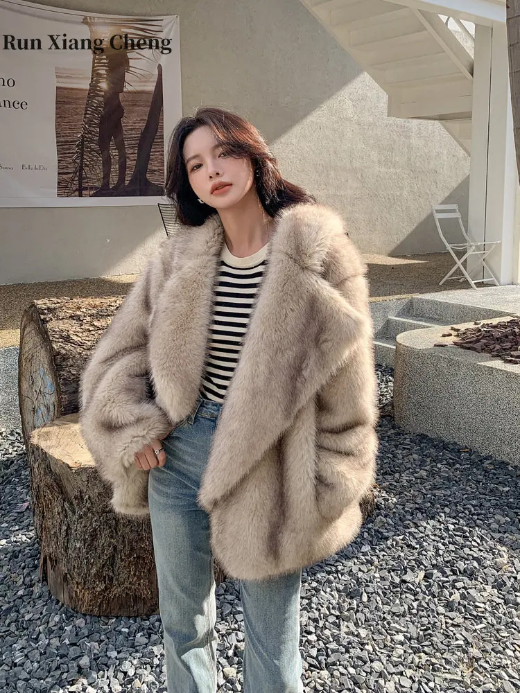 Top Trends: Women&#039;s Winter Fur Jacket 2023 New Chic And Elegant Loose Comfortable Furry Versatile Fashion Large Lapel Imitation Fox Fur Coat Shoppable Styles