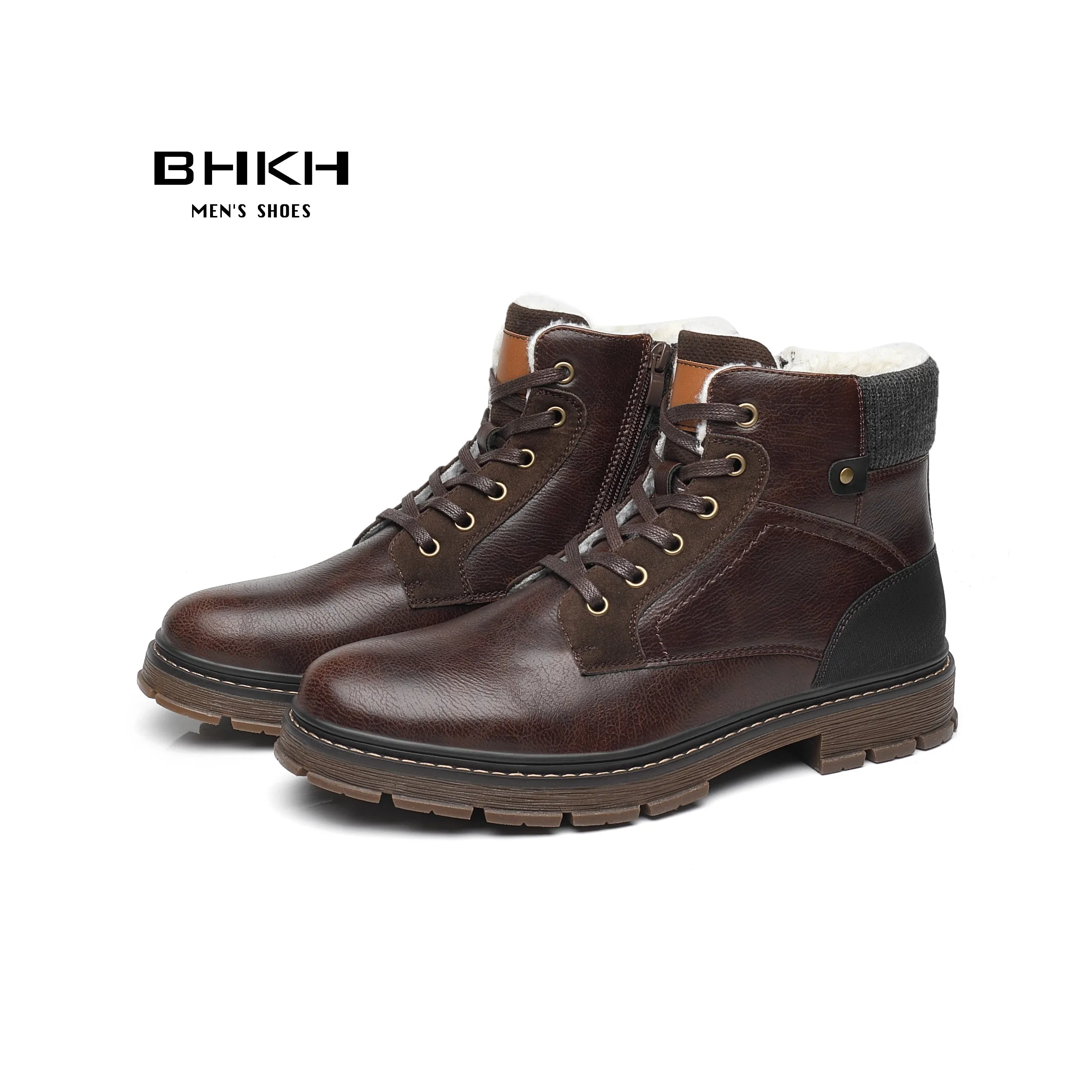 Top Trends: BHKH 2022 Winter Men Boots Zip Lace-up Ankle Boots Comfy Snow Boots Fashion Men Casual Boots Man Shoes Shoppable Styles