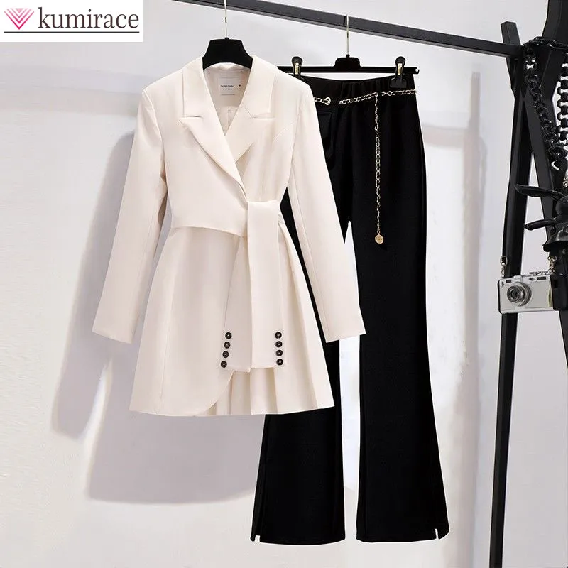 Top Trends: Autumn New Long Sleeved Trousers Lapel Leisure Suit Elegant Button Belt Decorative Women's Coat Pants Two-piece Set Shoppable Styles