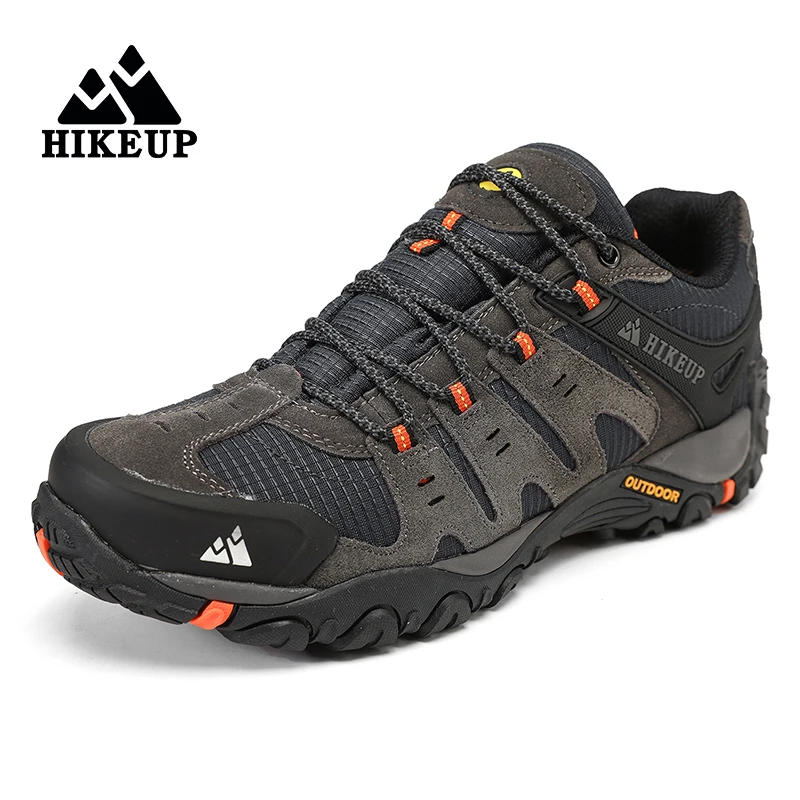 Top Trends: HIKEUP New Arrival Leather Hiking Shoes Wear-resistant Outdoor Sport Men Shoes Lace-Up Mens Climbing Trekking Hunting Sneakers Shoppable Styles