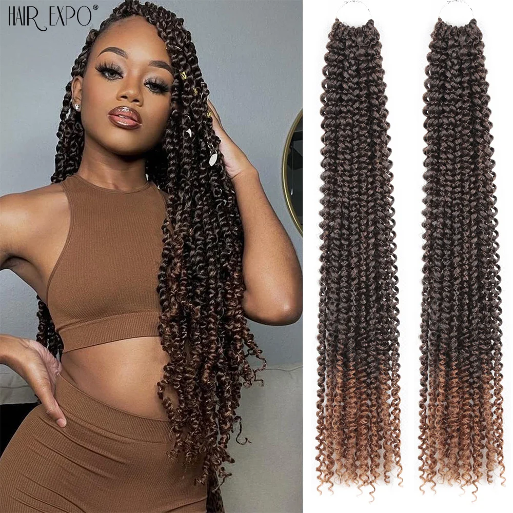 Top Trends: 24&quot;Passion Twist Crochet Hair Synthetic Braiding Hair Extensions Pre-Looped Water Wave Hair Fluffy Ombre Pre-Twisted Braids Hair Shoppable Styles