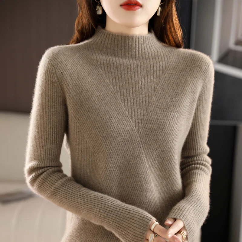 Top Trends: Cashmere Sweater Women Pure Color Half High Collar Casual Long-sleeved Loose Pullover Cashmere Sweater Women's Shoppable Styles