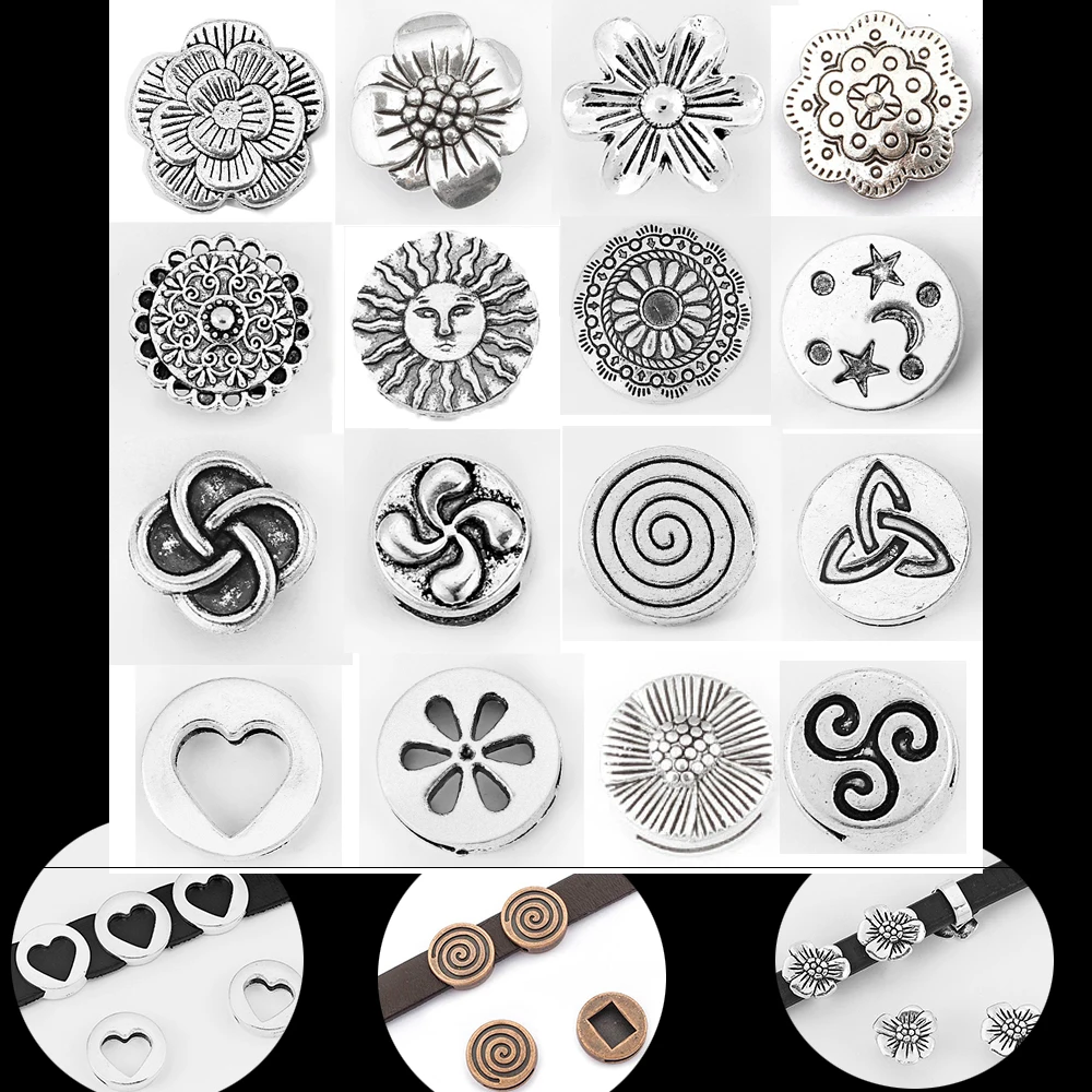 Top Trends: 10Pcs Alloy Sun Seed Beads Flowers Slider Spacer Beads For 5mm / 10mm / 12mm / 14mm Flat Leather Cord DIY Jewelry Making Accessories Shoppable Styles