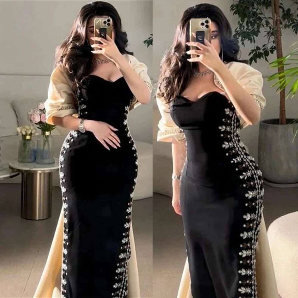 Top Trends: Sweetheart Neck Sexy Sheath Short Sleeve Evening Party Dress Women Backless Prom Gown Patchwork فساتين السهرة 2023 جديده Shoppable Styles