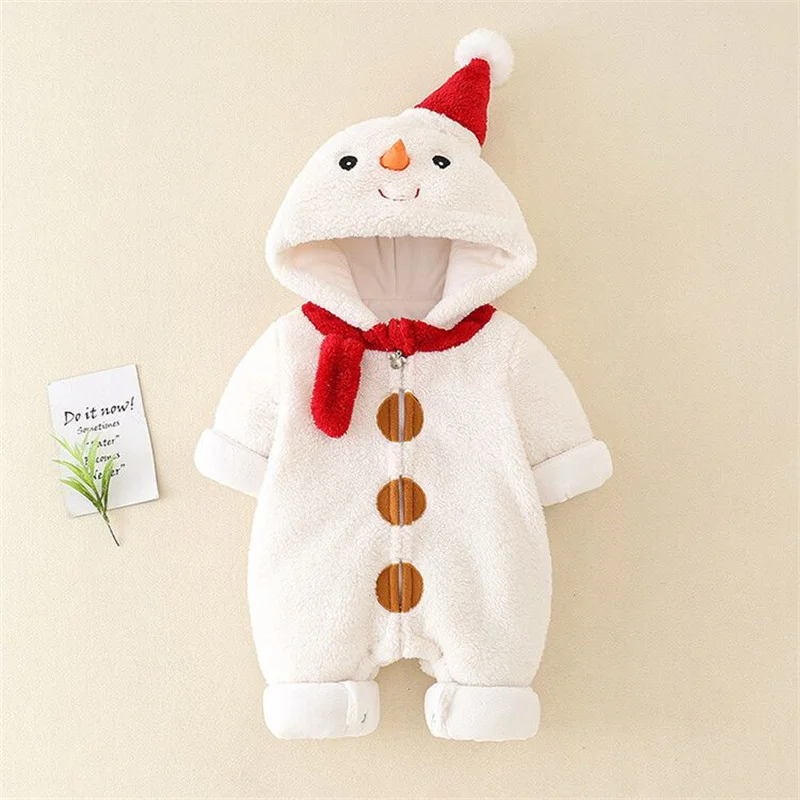 Top Trends: Christmas Lovely Baby Girls Romper Jumpsuits Winter Thicken Onesie Cartoon Snowman Children's Clothing Soft Baby Hoodie Coverall Shoppable Styles