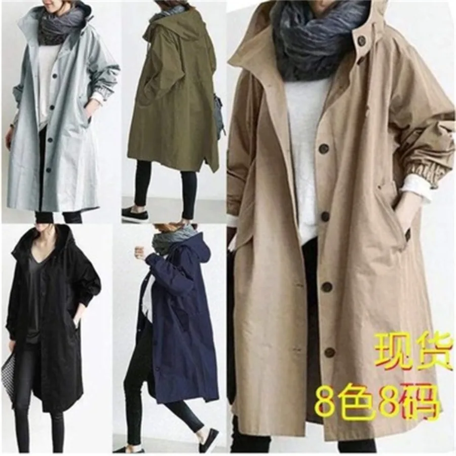 Top Trends: 2023Women Fashion Trench Coat Spring Autumn Casual Hooded Medium Long Overcoat Loose Windproof Coat Korean Trendy Large Size 5XL Shoppable Styles