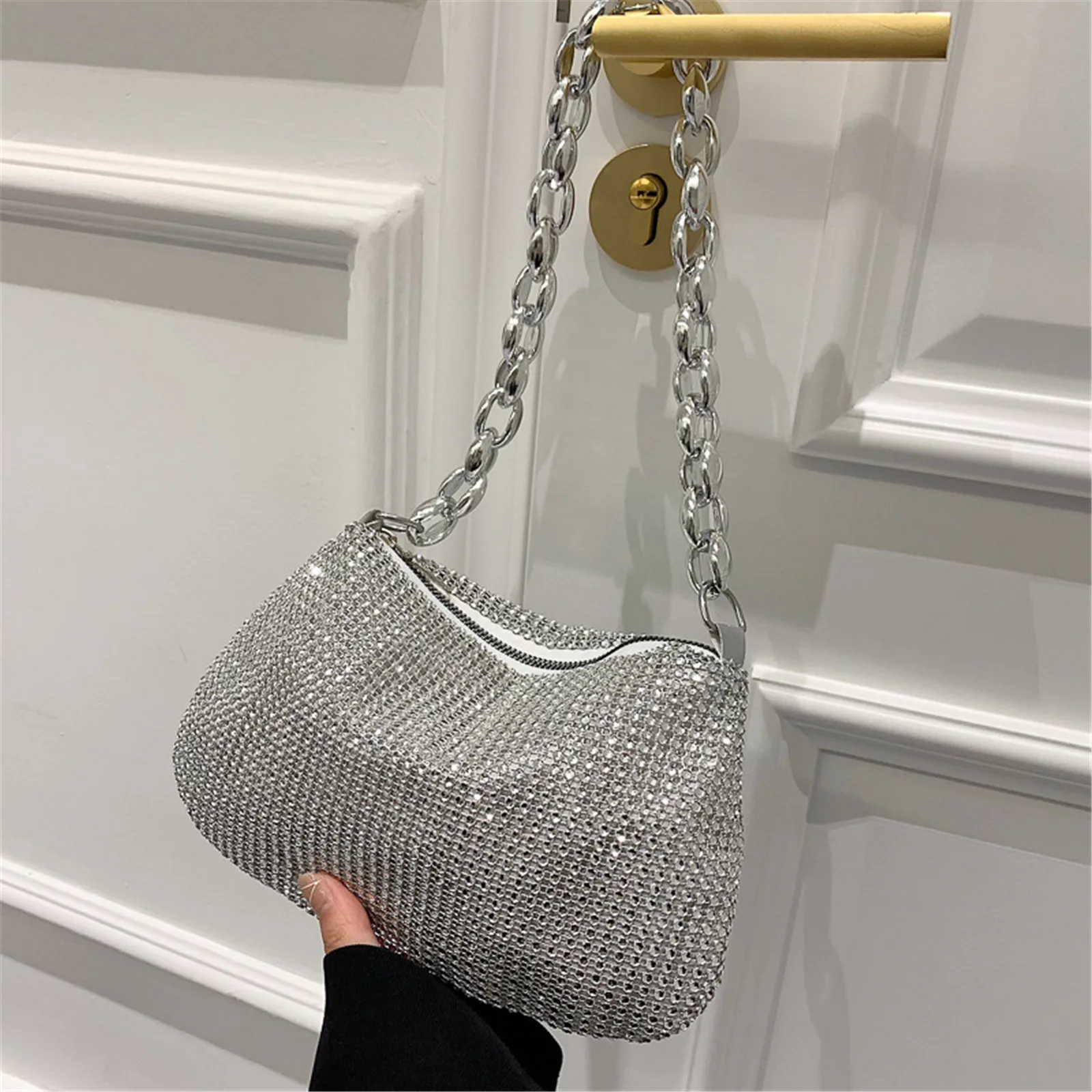 Top Trends: Women Evening Clutch Bag Fashion Rhinestone Tote Bags Shiny Dinner Party Wedding Designer Shoulder Underarm Bags Purses Shoppable Styles