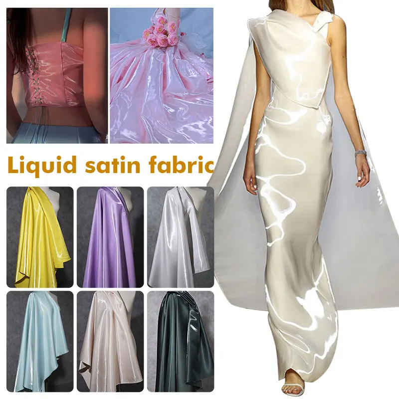 Top Trends: 150cm Wide Luxury Glossy Metallic Liquid Satin Fabric Galaxy Shiny Fine Polyester Cloth For Fashion Show Dress Comfort Material Shoppable Styles