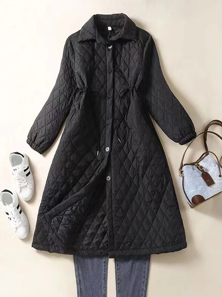 Top Trends: Winter Long Down Cotton Jackets 2023 New Women Fashion Cotton-padded Plaid Warm Coat Slim Puffer Quilted Outerwear Parkas Shoppable Styles