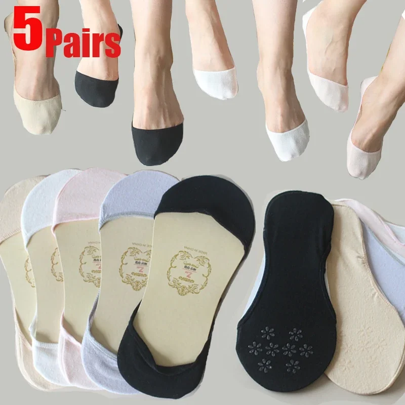 Top Trends: 5Pairs Cotton Socks Summer Invisible Non-slip Boat Socks Invisible Ladies Low Cut Ankle Socks Women Slippers Silicone Thin Sock Shoppable Styles