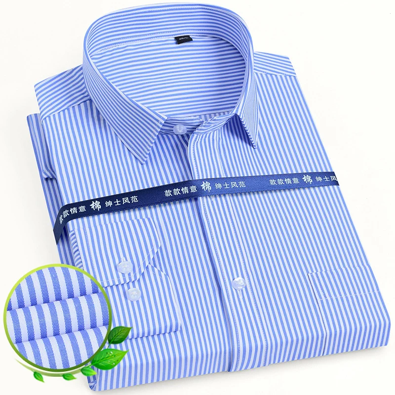 Top Trends: Classic Men's Long Sleeve Dress Shirt Solid Color / Striped Single Pocket Standard Fit Business Office White Blue Men's Clothing Shoppable Styles