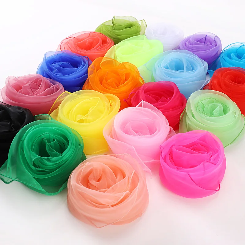 Top Trends: Candy Color Square Scarf Women Summer Chiffon Transparent Neckerchief Head Neck Shawls Children Dancing Small Organza Scarves Shoppable Styles