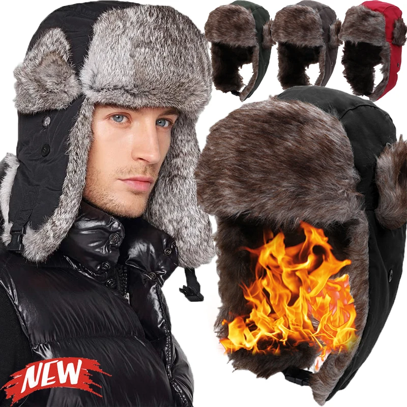 Top Trends: Winter Warm Hat With Ear Neck Cover Plush Thicken Faux Fur Earflap Protecter Caps Outdoor Skiing Trapper Bomber Cap Shoppable Styles