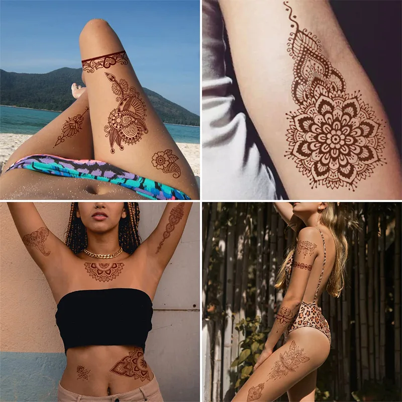 Top Trends: 1PC Indian Lace Tattoo Stickers Red Brown Waterproof Semi-permanent Henna Tattoo Stickers Replaceable Tattoo Stickers Shoppable Styles