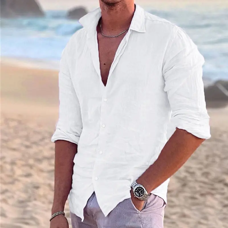 Top Trends: 100% Cotton 2023 Summer New Men's Solid Color Linen Casual Shirt Cardigan Long Sleeve Thin Breathable Shirts US S-3XL Shoppable Styles