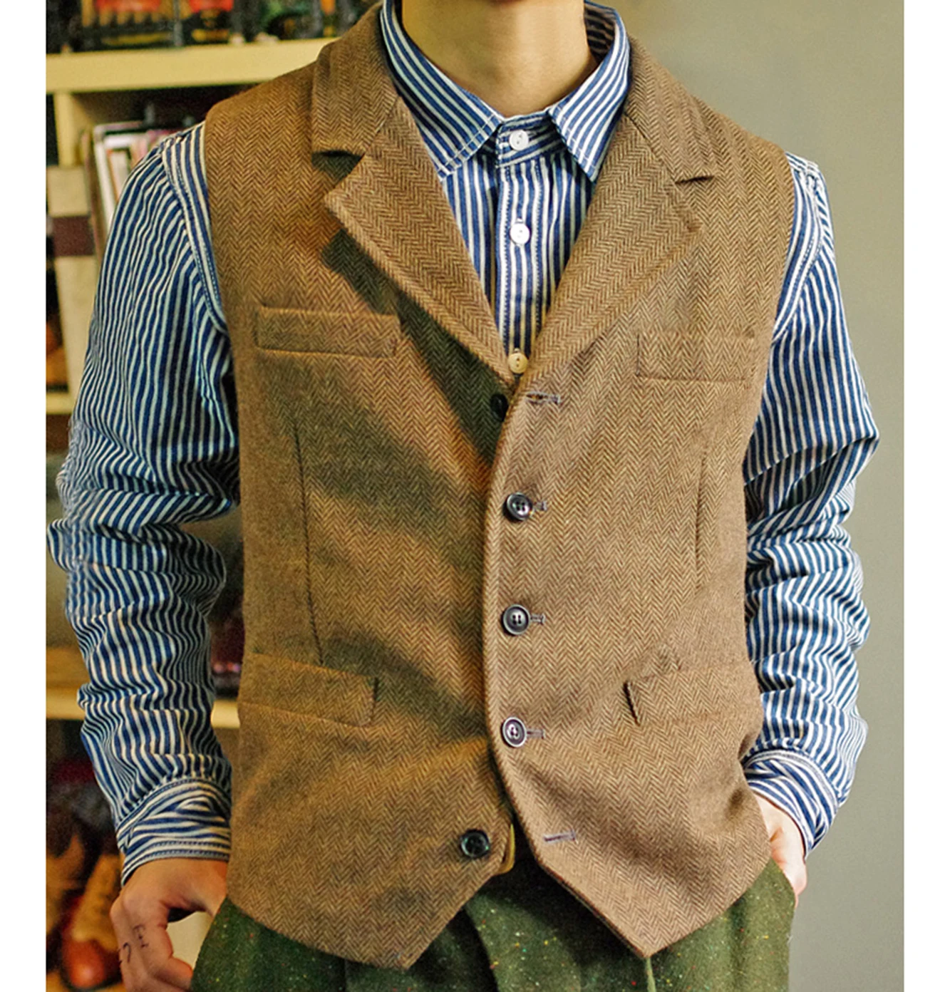 Top Trends: 2024 Men's Vest Classic Steampunk Suit Wool Tweed Notch Lapel Waistcoat Thick Tweed Coat For Wedding Shoppable Styles