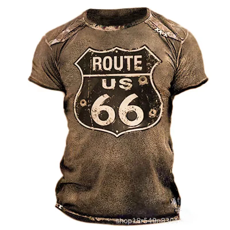 Top Trends: Us Route 66 Nostalgia Classic Retro 3D Harajuku Printed Men's Fashion Street Hip Hop Casual O-Neck Short Sleeve T-shirt Clothing Shoppable Styles