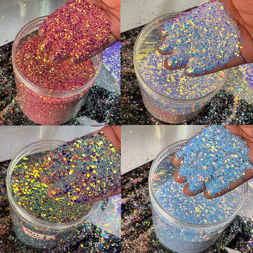 Top Trends: 50g Holographic Chameleon Nail Glitter Mixed Hexagon Sequins Make Up Flakes Rainbow Pigment Chunky Irediscent Glitter Decoration Shoppable Styles