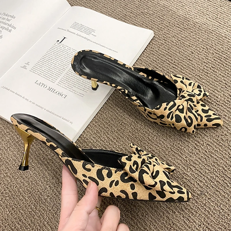 Top Trends: Spring Pointed Toe Mules Fashion Leopard Print Women Slippers Casual Women's Shoes Women Low Heels Elegant Ladies Outdoor Slide Shoppable Styles