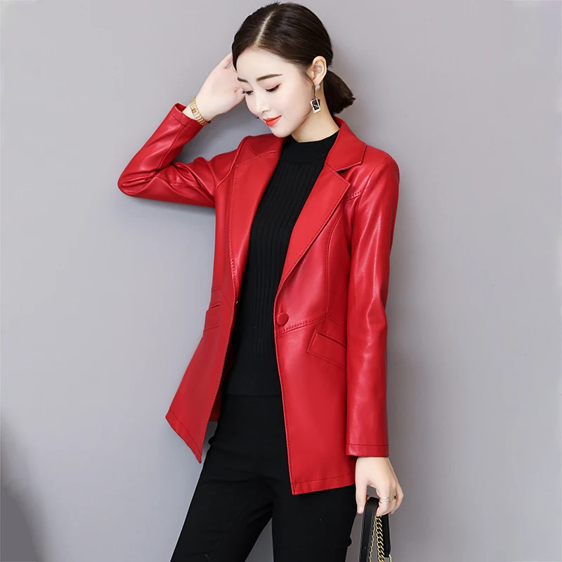 Top Trends: New Women Leather Jacket Autumn Winter Fashion Classic Single Button Slim Sheep Leather Blazer Spring Outerwear Size M-5XL Shoppable Styles