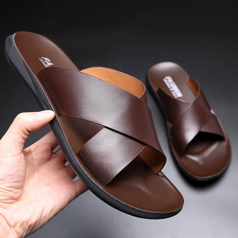 Top Trends: Sandals For Men Slippers Genuine Leather Luxury Brand Fashion 2023 New Men Flats Casual Non-slip Beach Sandalia Zapatos Hombre Shoppable Styles