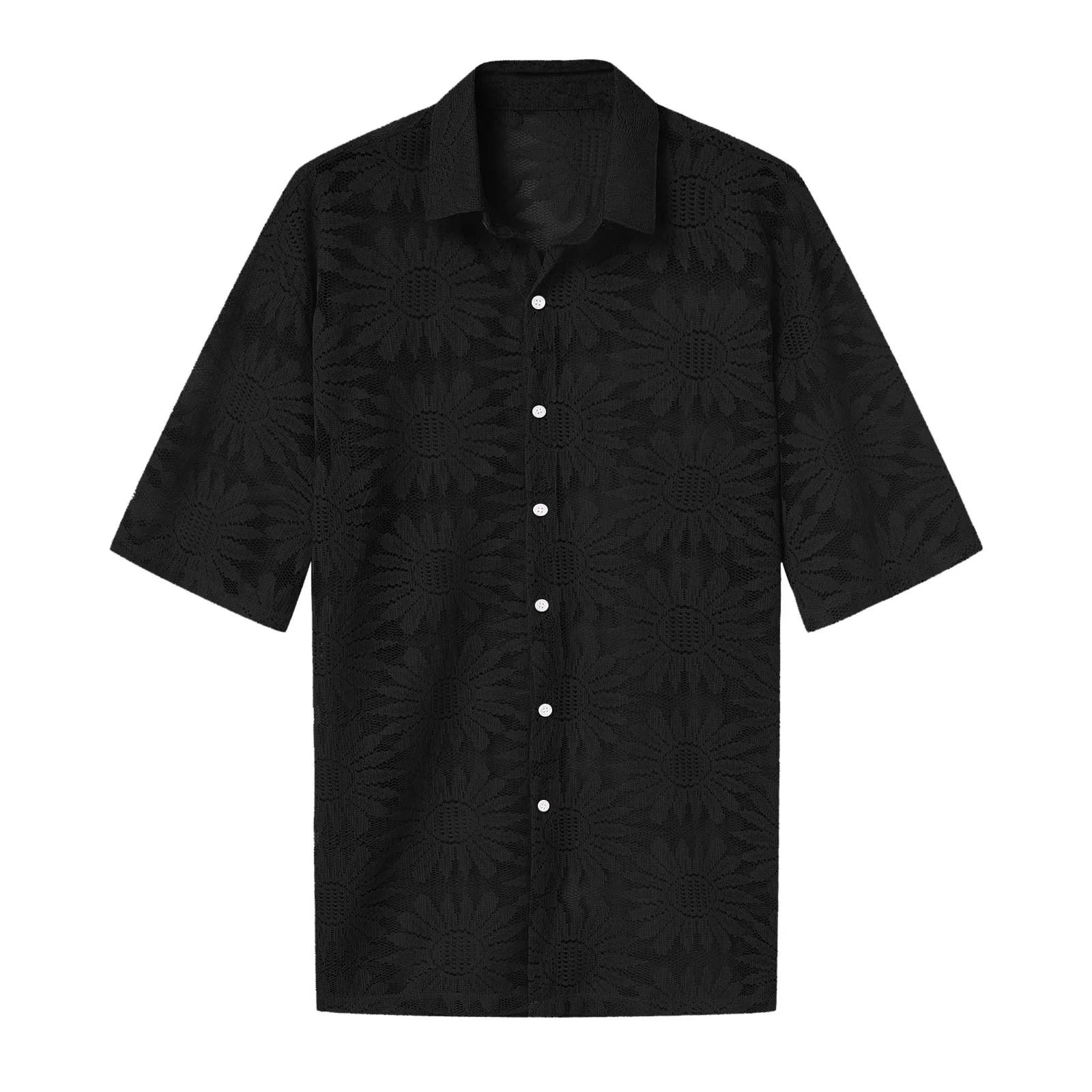 Top Trends: Mens Fishnet Shirts See Through Flower Lace Button Short Sleeve Shirt Top Shirts Hollow Out Punk Gothic Nightclub Prom Shirts Shoppable Styles - Image 5