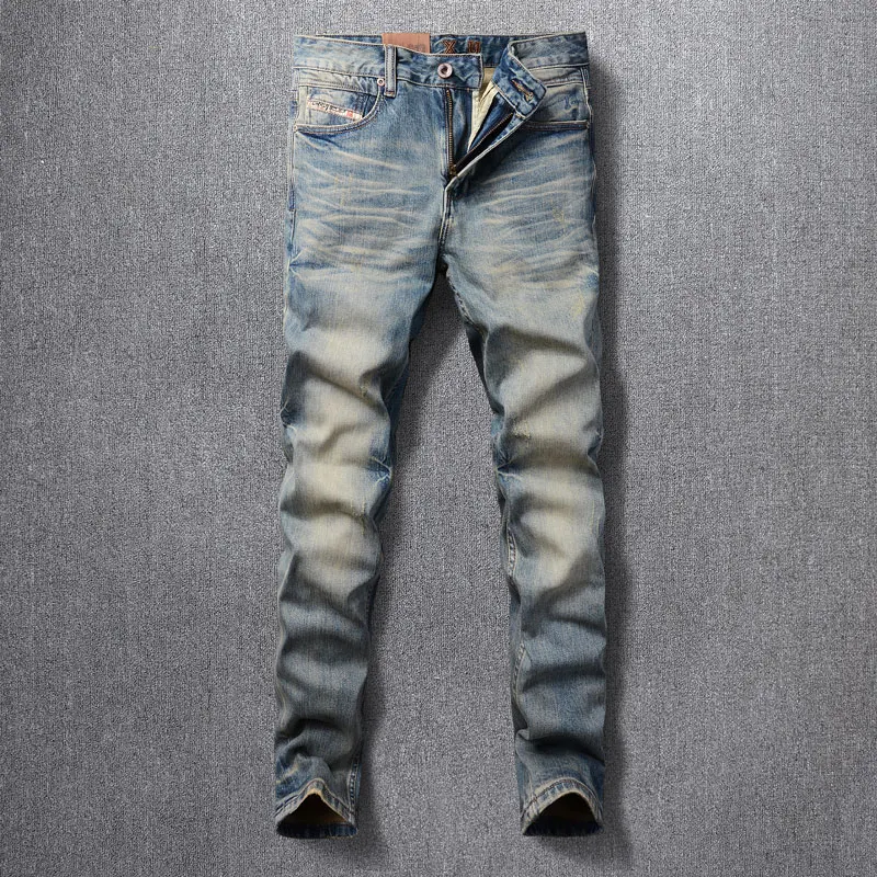 Top Trends: Street Fashion Men Jeans Retro Washed Blue High Quality Elastic Slim Fit Ripped Jeans Men Vintage Designer Casual Denim Pants Shoppable Styles