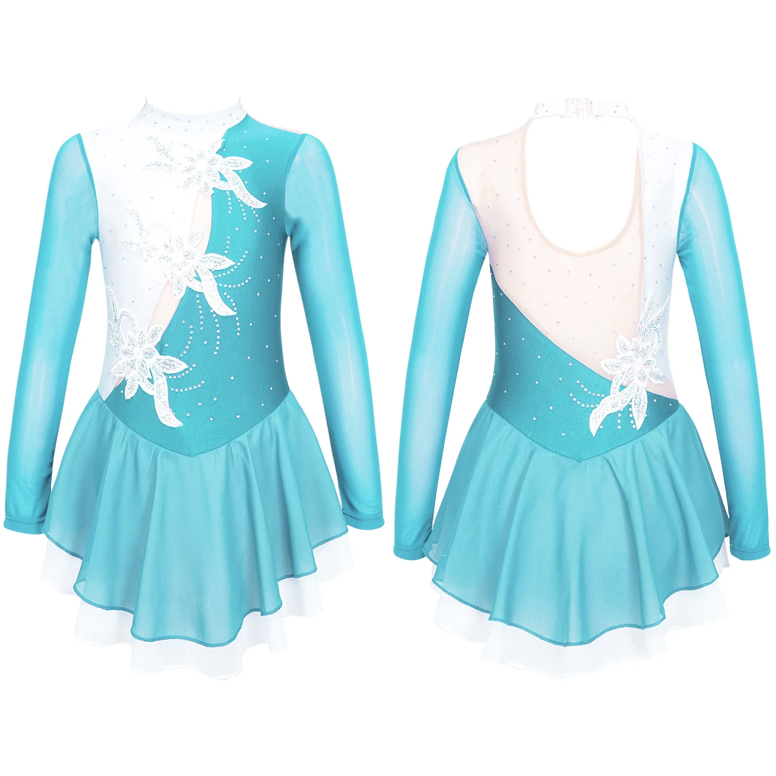 Top Trends: Kids Girls Long Sleeve Hollow Back Ballet Leotards Dance Dresses Sparkling Rhinestone Figure Ice Skating Dress Dance Performance Shoppable Styles - Image 4