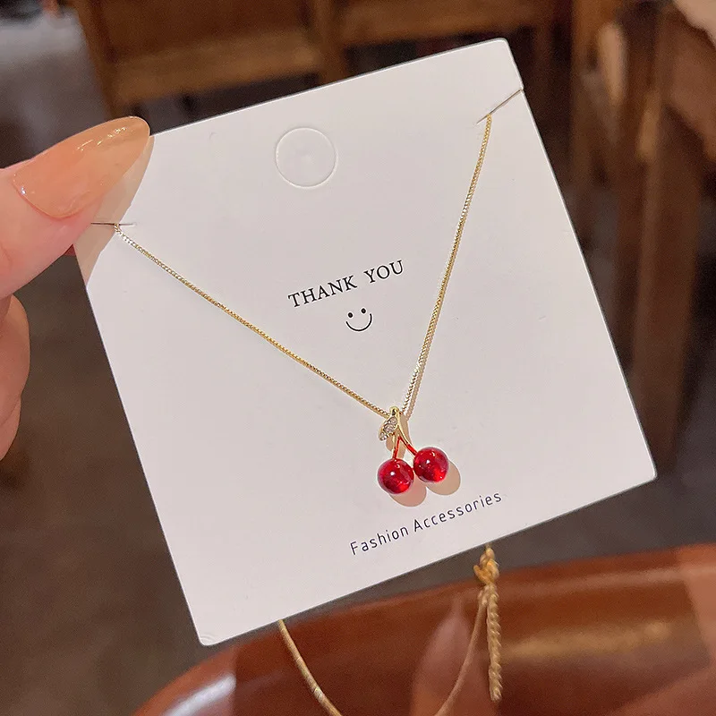 Top Trends: Fashion Korean Wine Red Cherry Pendant Necklace For Women New Trend Girl Wedding Banquet Jewelry Accessories Collarbone Chain Shoppable Styles