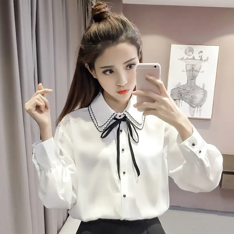 Top Trends: Fashion Button Spliced Ruffles Lace Up Bow Shirt Women's Clothing 2022 Autumn New Oversized Casual Tops All-match Sweet Blouse Shoppable Styles