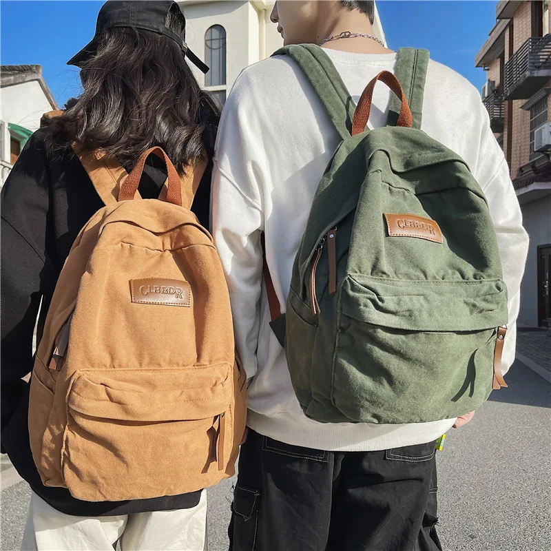 Top Trends: New Couples Style College Student Backpack Ins Cool Girl Boy Canvas Green Laptop Fashion Female Backpack Male Travel Backpack Shoppable Styles