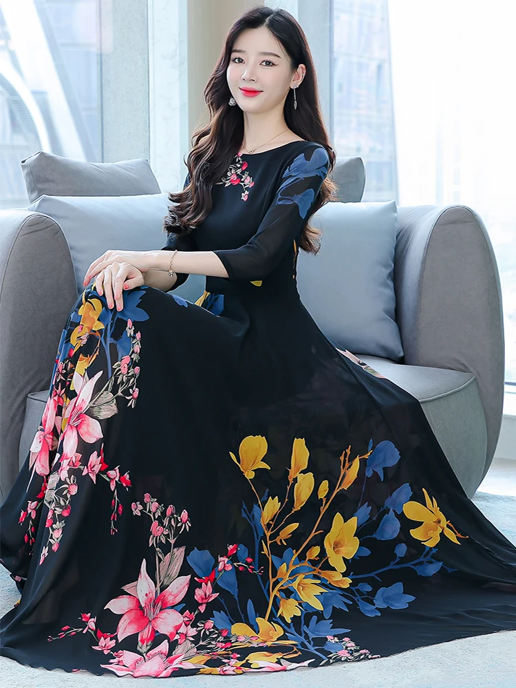 Top Trends: Black Women Long Prom Dresses 2023 Spring Autumn Beach Party Maxi Dress O-Neck Tunics Casual Chiffon Elegant Bodycon Vestidos Shoppable Styles