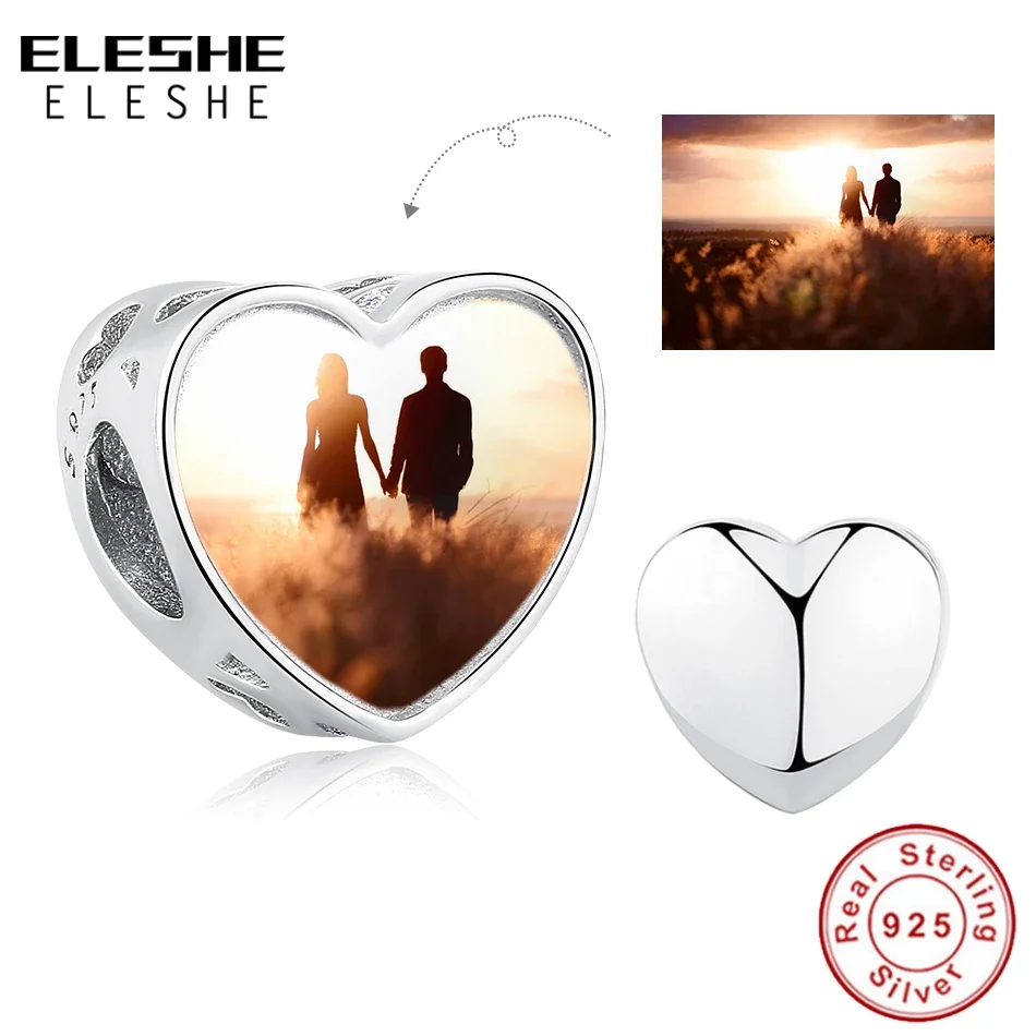 Top Trends: ELESHE Free Customized Photo 925 Sterling Silver Heart Charm Beads Fit Original Bracelet Necklace Personalized DIY Jewelry Shoppable Styles