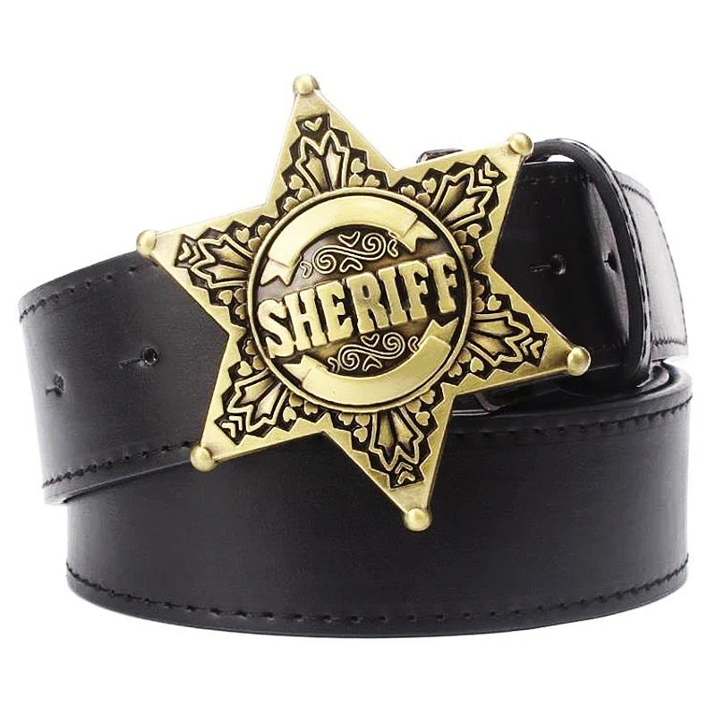 Top Trends: Fashion Belt Men Police Sheriff Badge Sign Hexagonal Six-point Star Metal Buckle Waistband Halloween Costume Shoppable Styles