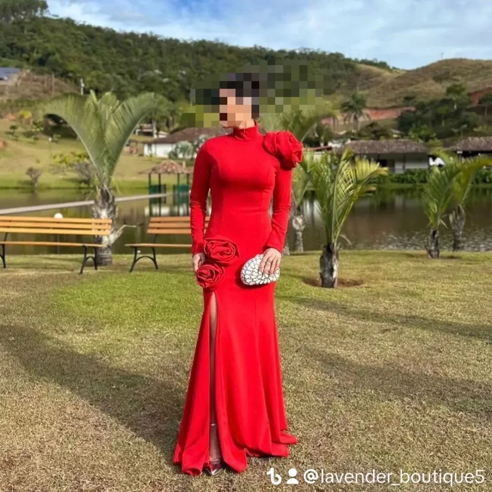 Top Trends: Saudi Arabia Women Elegant Evening Dresses High Waist Floor Length Prom Dress Long Sleeve Lapel Sexy Formal Red Party Dress Shoppable Styles - Image 2