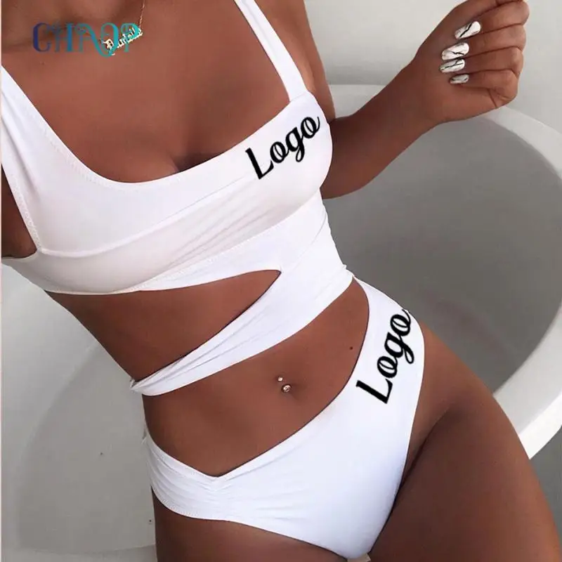 Top Trends: CHAOP Custom Logo Sexy Bikini Halter Swimsuit One Piece Swimsuit Women Swimwear Female Bather Bathing Suit Swim Monokini Summer Shoppable Styles