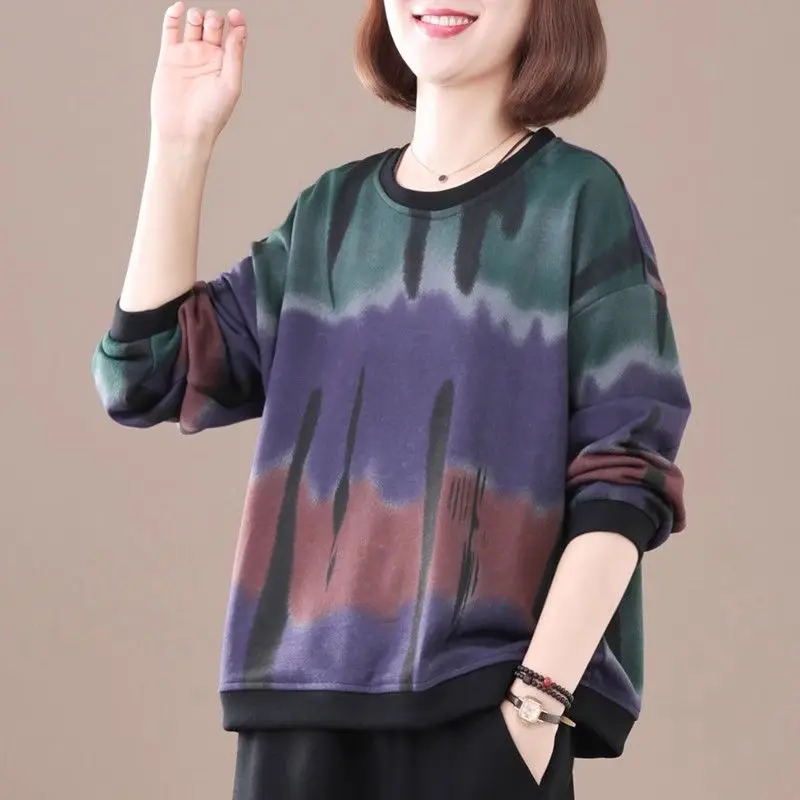 Top Trends: Stylish Korean Loose Pullovers 2023 Spring Autumn Vintage Gradient Printed Casual Female Clothing Round Neck Spliced Sweatshirts Shoppable Styles