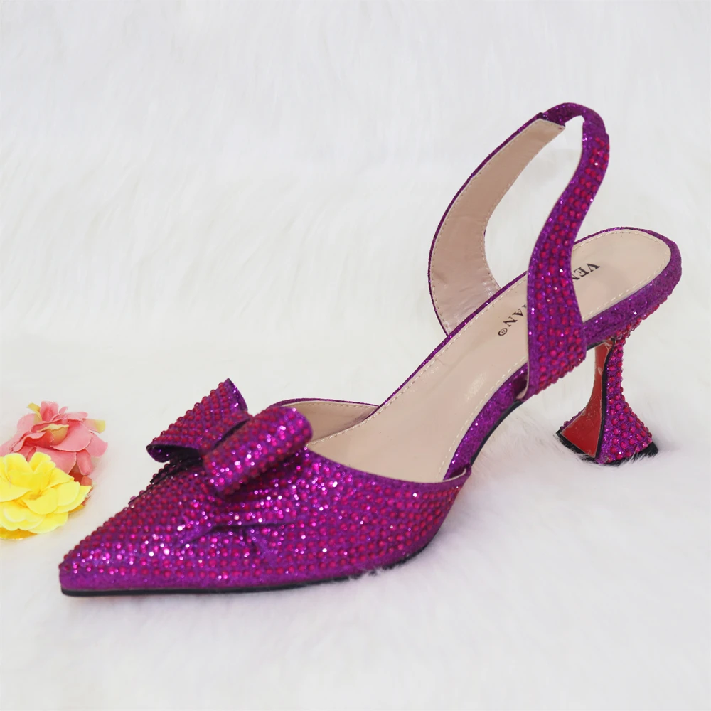 Top Trends: 2023 New Arrivals Special Design Purple Color African Women Shoes And Bag Set Pointed Toe Pumps For Wedding Party Shoppable Styles - Image 3