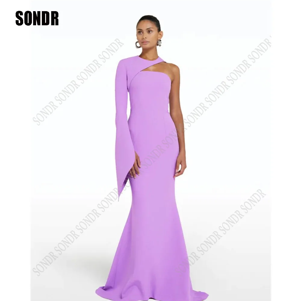 Top Trends: SONDR Purple Button Long Mermaid Cocktail Evening Dresses One Sleeves O Neck Matt Satin Formal Celebirty Night Prom Gowns Dress Shoppable Styles