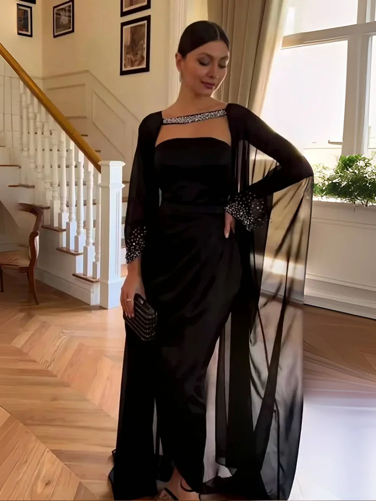 Top Trends: AsaNagi Black Evening Dresses With Shawl Strapless Floor-Length Women Wedding Party Dress 2023 Vestidos De Fiesta Shoppable Styles