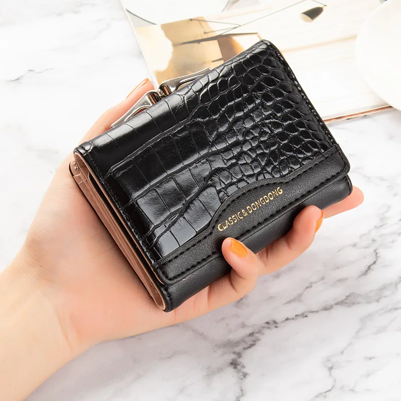 Top Trends: Leather Women&#039;s Wallet Female Short Retro Three-fold Folding Student Version Simple Multi-card Crocodile Pattern Coin Purse Shoppable Styles