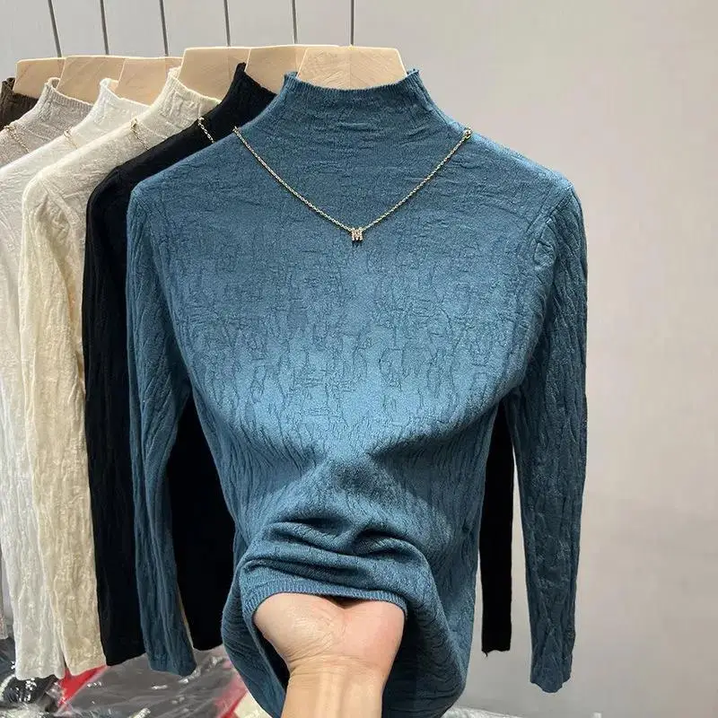 Top Trends: Fashion Women Slim Bottoming Warm Sweater Autumn Winter Half High Collar Korean Versatile Casual Long Sleeve Knit Pullovers Tops Shoppable Styles