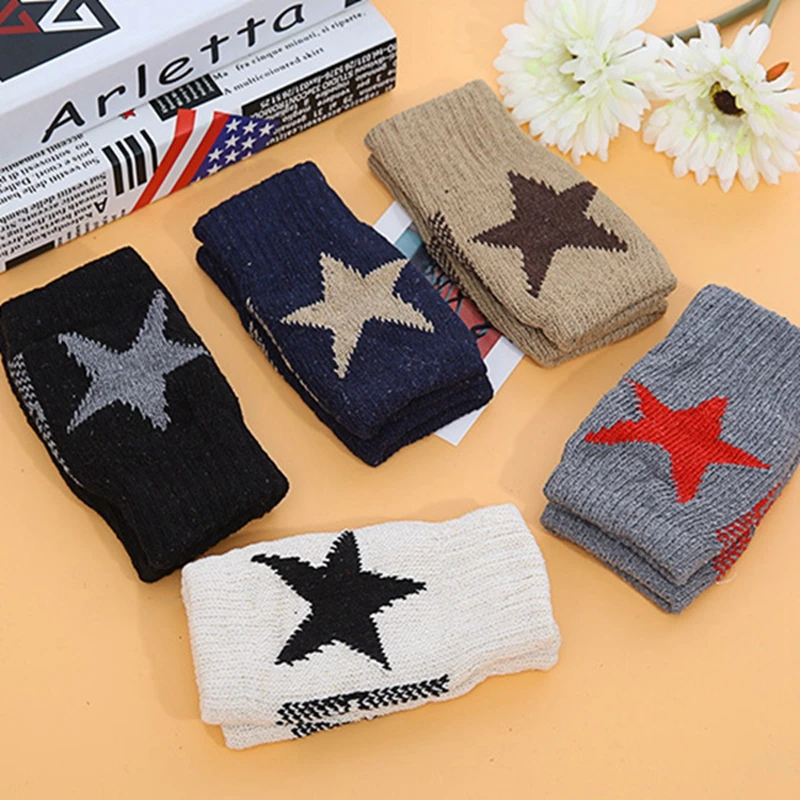 Top Trends: Autumn Winter New Knitted Gloves For Women Men Outdoor Warm Stretch Imitation Wool Mittens Office Writing Fingerless Gloves Shoppable Styles