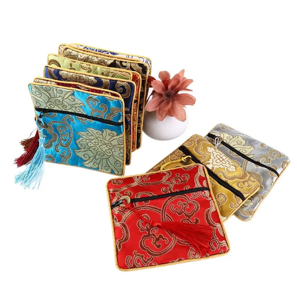 Top Trends: Chinese Square Silk Jewelry Organizer Pouches Zipper Bag Embroidery Flower Travel Bags Coin Purse Packaging Small Gift Shoppable Styles