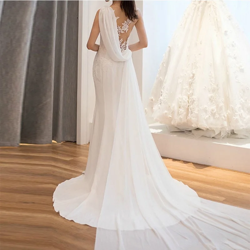 Top Trends: Sexy O-neck Sleeveless Bridal Mermaid Summer Chiffon Wedding DressBackless 2023 Lace Appliques Robe De Mariée Customize Shoppable Styles - Image 2