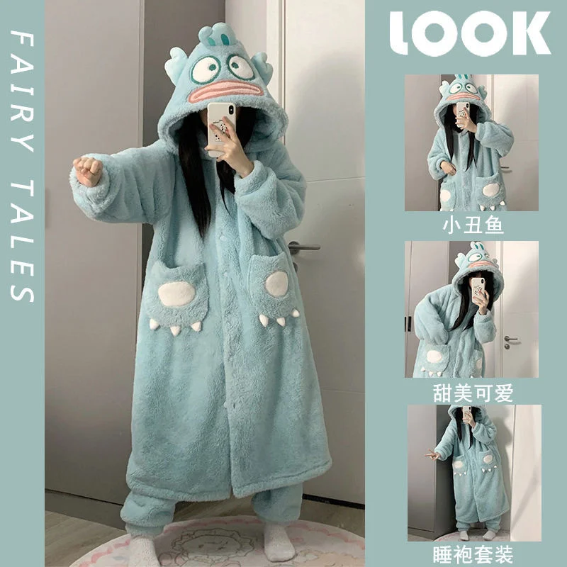 Top Trends: Women&#039;s Pajamas Set Warm Sweet Hooded Nightgown Clown Fish Animal Cosplay Suit Winter Flannel Home Clothes Soft Robes Shoppable Styles