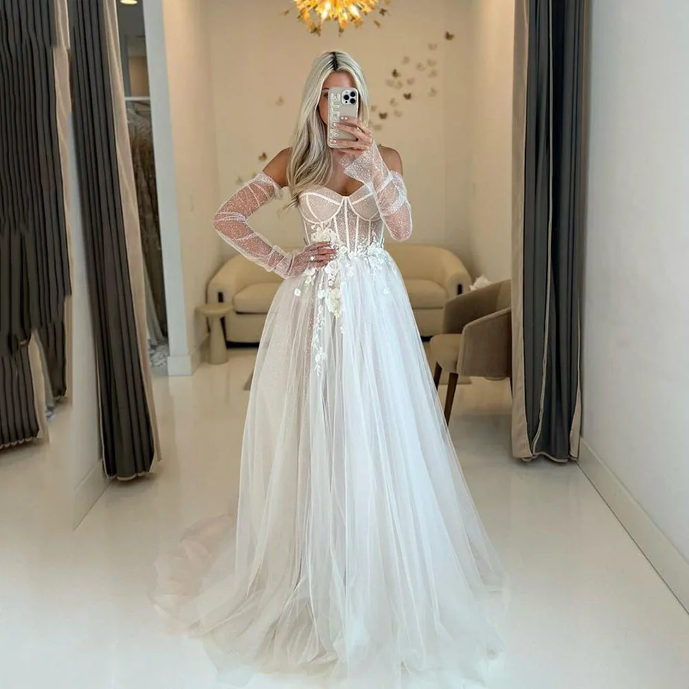 Top Trends: Msikoods Sweethearts Wedding Dresses For Bride Elegant 3D Flower Lace Boho Wedding Gowns Glitter Tulle Princess Bride Dresses Shoppable Styles