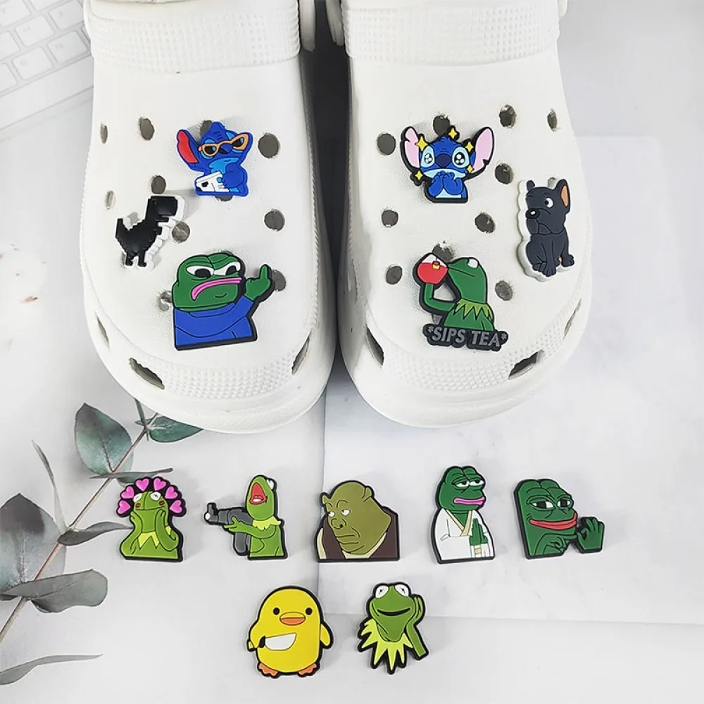 Top Trends: 1pcs PVC Sad Frog Pepe Shoe Buckle Shoes Decoration Accessories Cartoon Duck DIY Clog Wholesale For Crocs Women Girls Kids Gifts Shoppable Styles